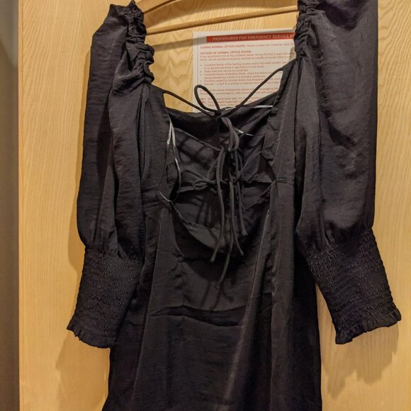 H&M Black Puff Sleeve Smocked Midi Dress – Square Neck XL - Picture 7 of 8